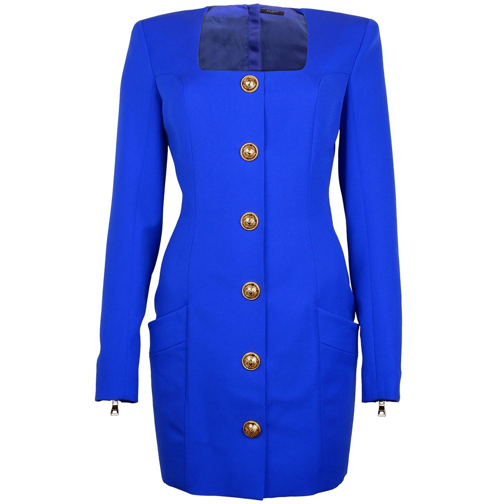 Blue Wool Dress-Balmain-LabelTerrace.com