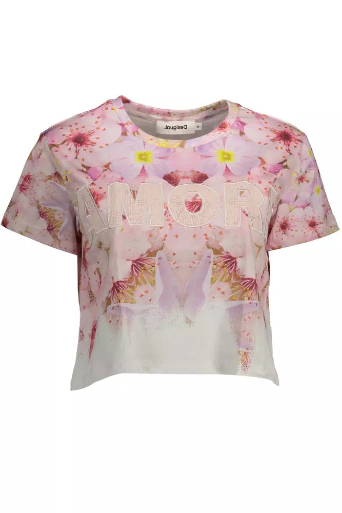 Chic Pink Embroidered Cotton Tee-Desigual-LabelTerrace.com