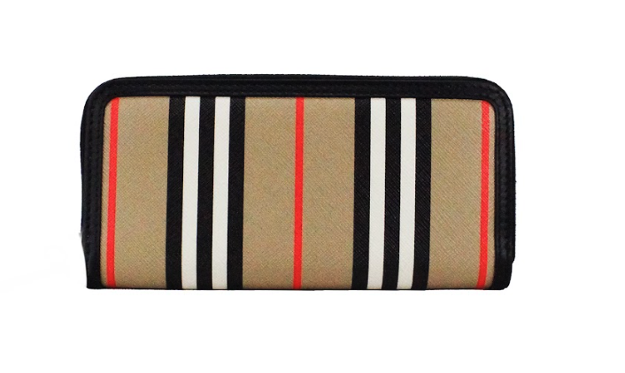 Ellerby Black Leather Icon Stripe Canvas Zip Around Continental Wallet-Burberry-LabelTerrace.com