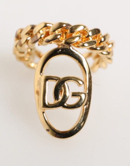 Gold Tone Brass Oval DG Logo Chain Adjustable Ring-Dolce & Gabbana-LabelTerrace.com