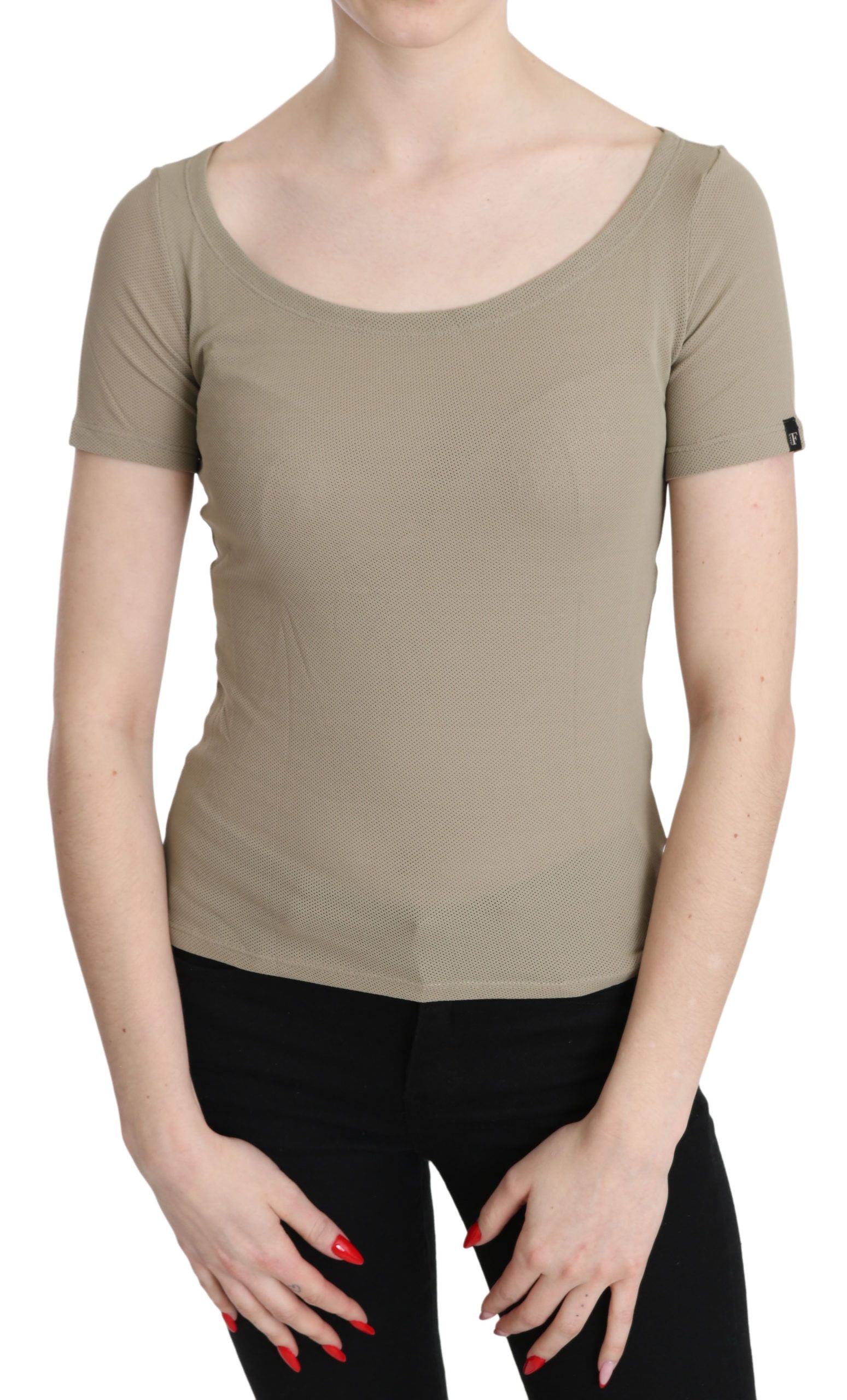 Gray 100% Nylon Short Sleeve Casual Tank Top Blouse-GF Ferre-LabelTerrace.com