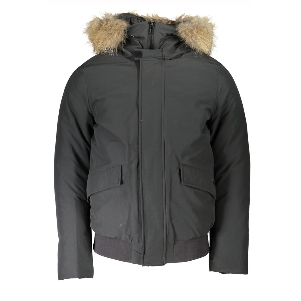 Gray Cotton Men Jacket with Hood and Removable Fur-Woolrich-LabelTerrace.com