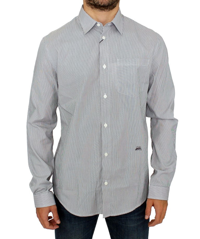 Gray Striped Cotton Casual Shirt-GF Ferre-LabelTerrace.com