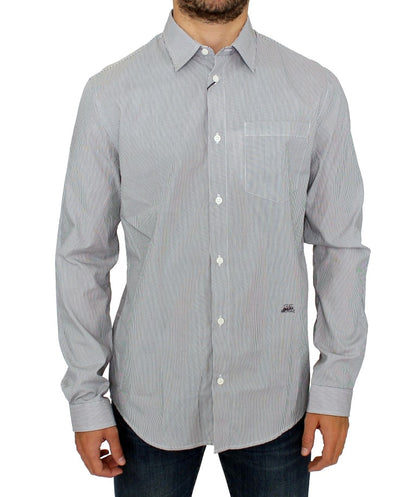 Gray Striped Cotton Casual Shirt-GF Ferre-LabelTerrace.com