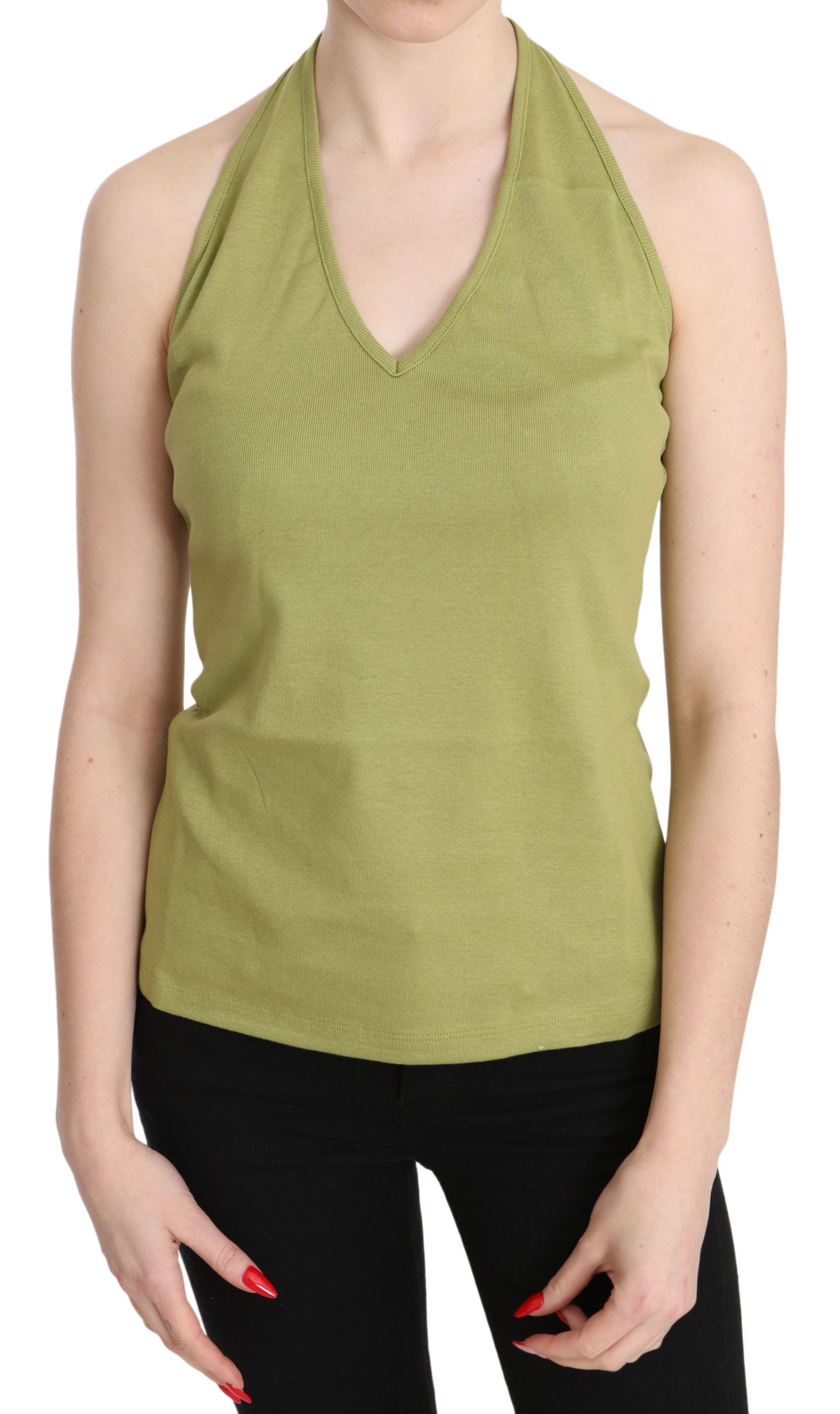 Green Halter Cotton Sleeveless Casual Tank Top Blouse-GF Ferre-LabelTerrace.com