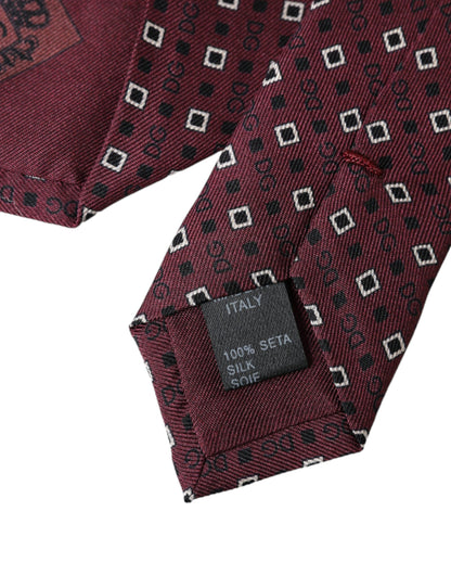 Maroon Silk Branded Logo Adjustable Men Tie-Dolce & Gabbana-LabelTerrace.com