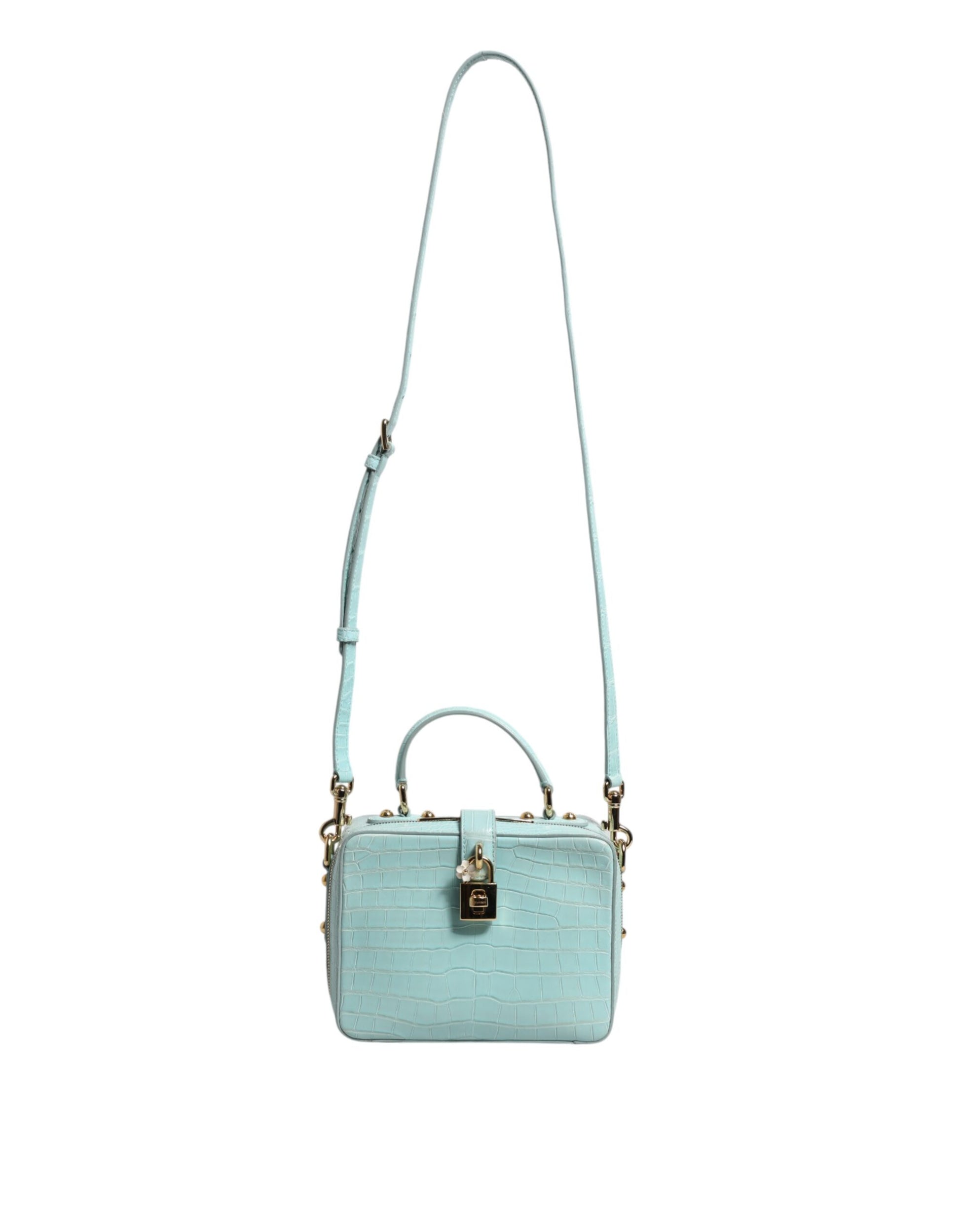 Mint Green Embossed Leather Padlock Shoulder Bag-Dolce & Gabbana-LabelTerrace.com
