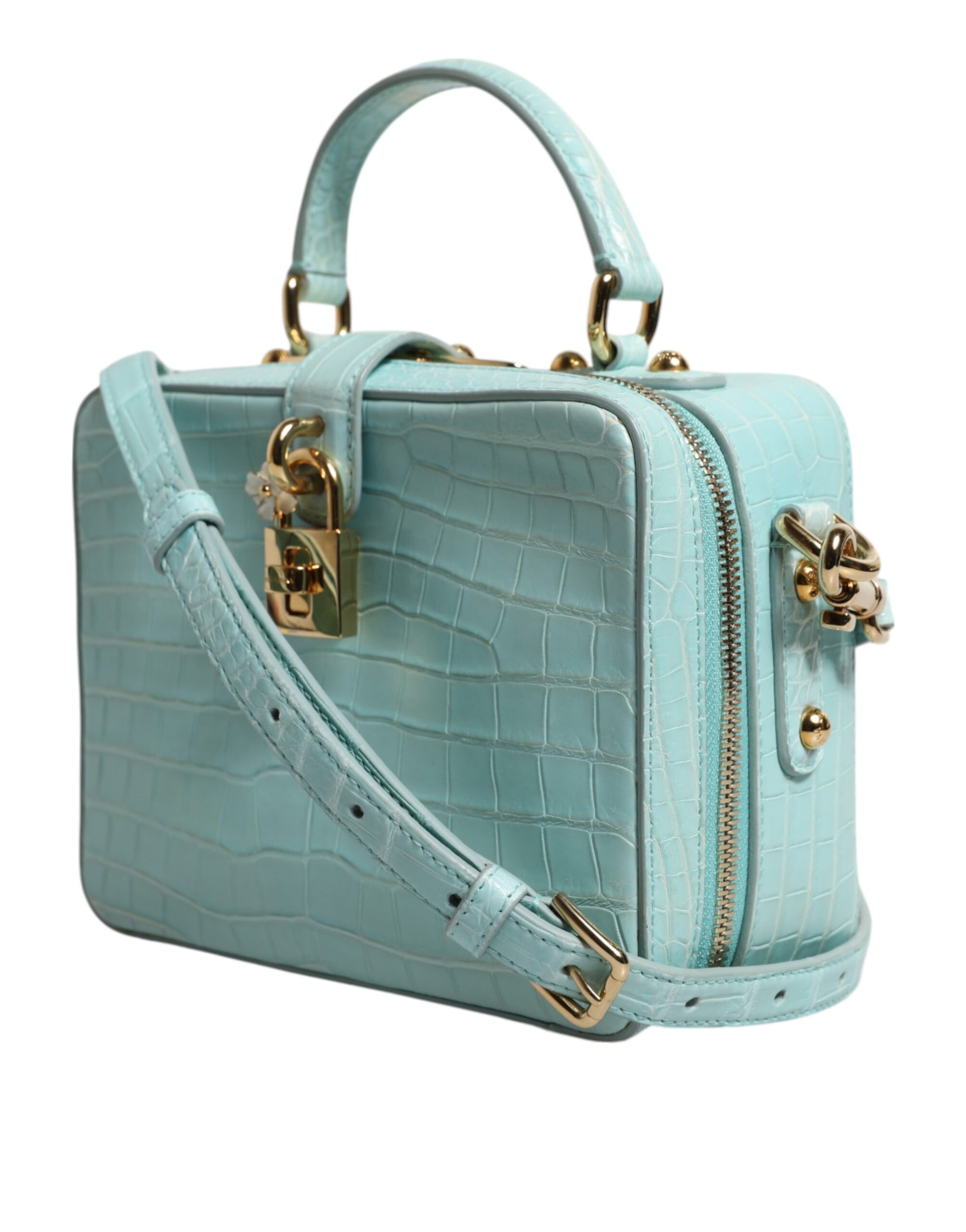 Mint Green Embossed Leather Padlock Shoulder Bag-Dolce & Gabbana-LabelTerrace.com