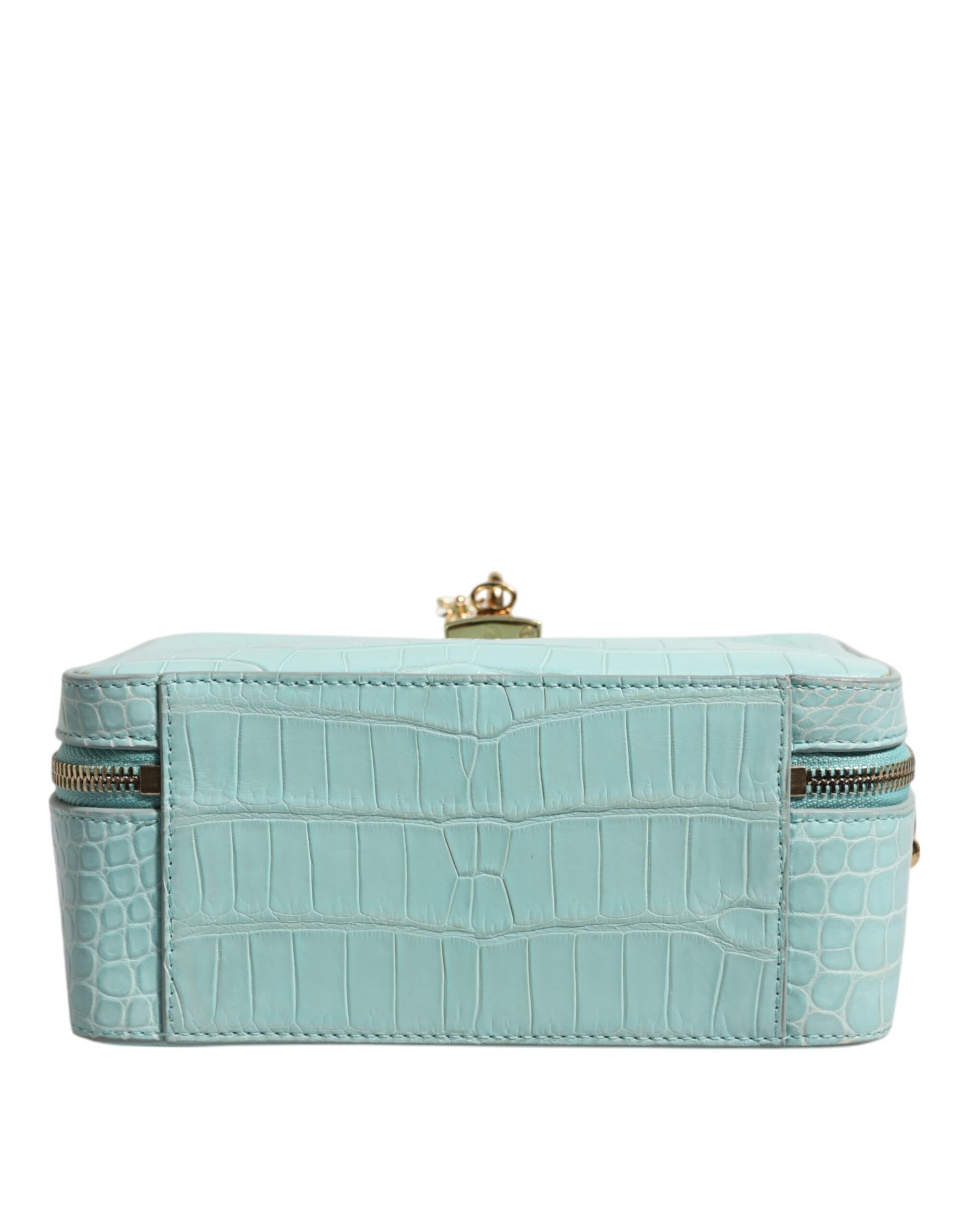 Mint Green Embossed Leather Padlock Shoulder Bag-Dolce & Gabbana-LabelTerrace.com