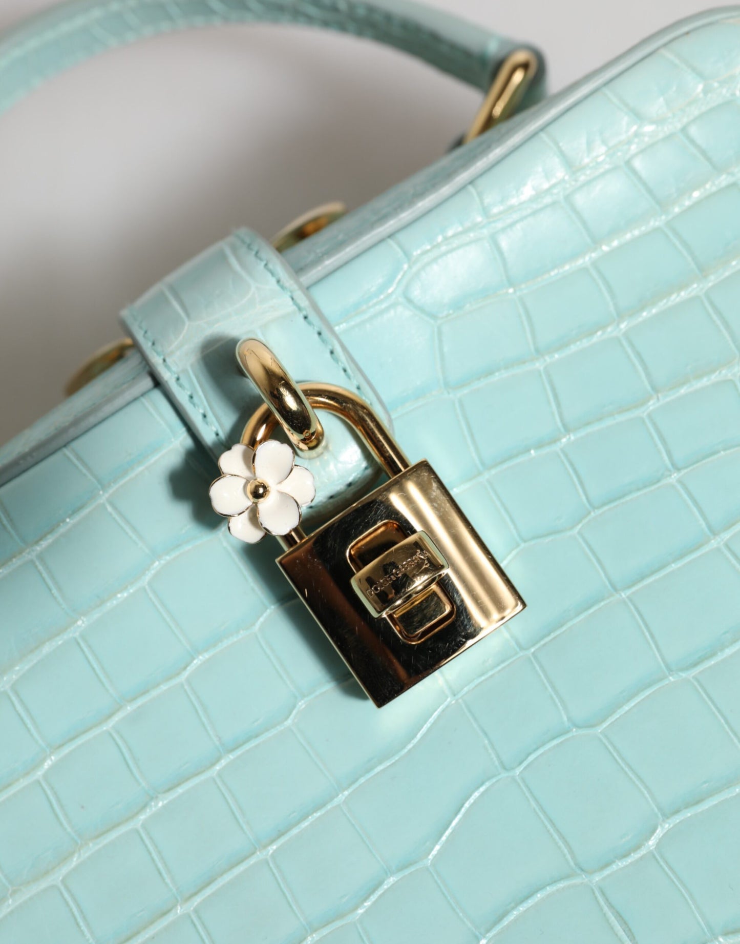 Mint Green Embossed Leather Padlock Shoulder Bag-Dolce & Gabbana-LabelTerrace.com