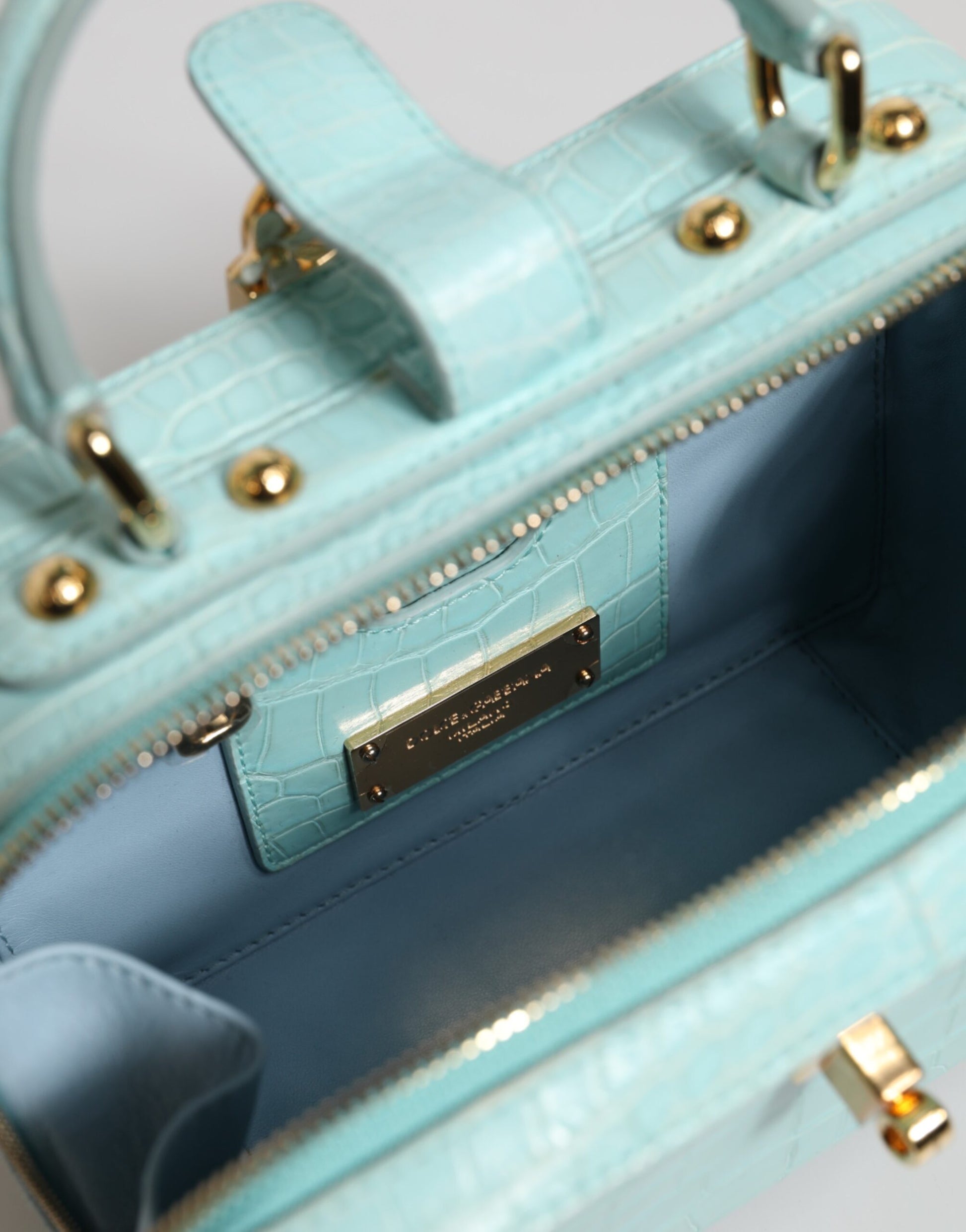 Mint Green Embossed Leather Padlock Shoulder Bag-Dolce & Gabbana-LabelTerrace.com