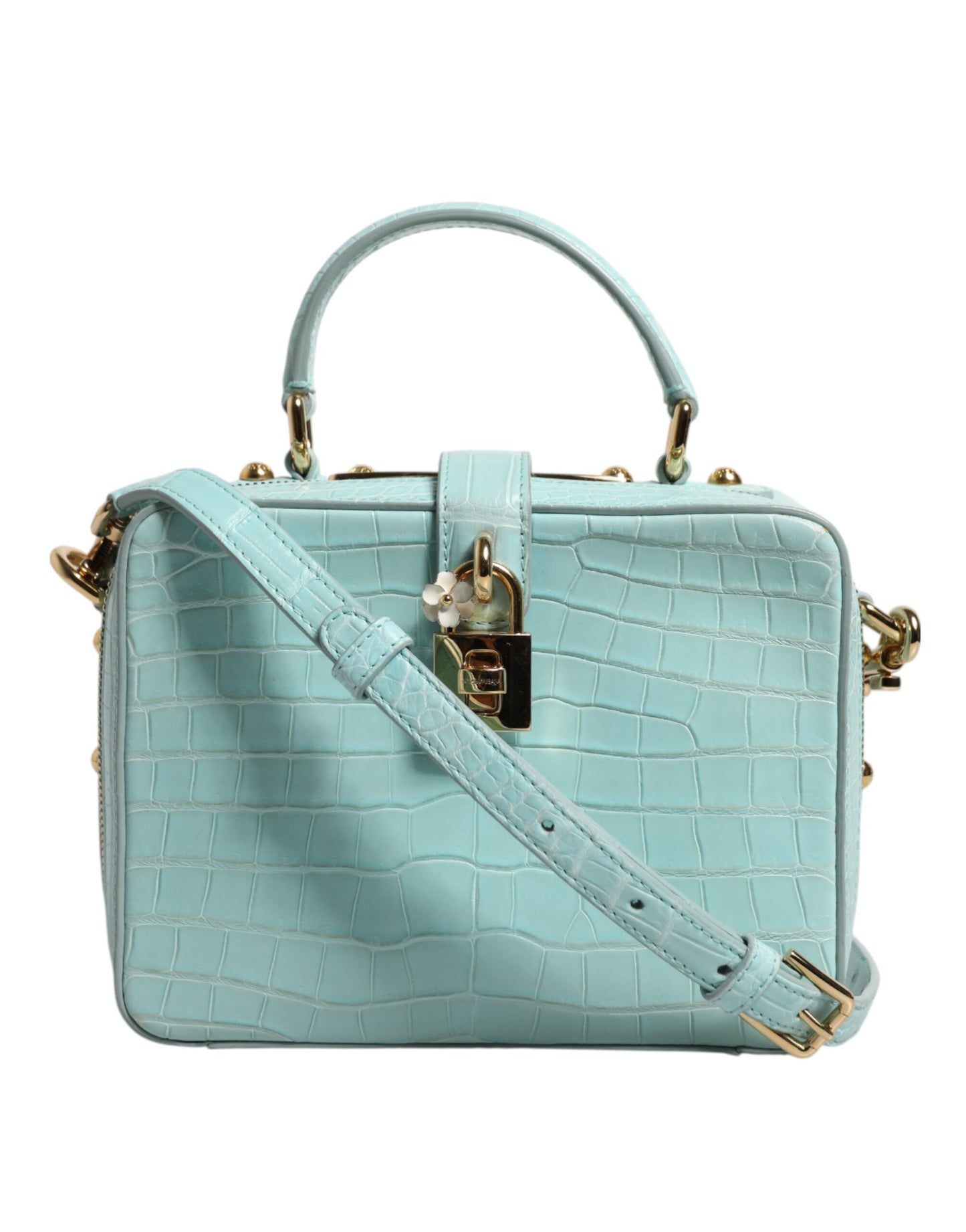 Mint Green Embossed Leather Padlock Shoulder Bag-Dolce & Gabbana-LabelTerrace.com