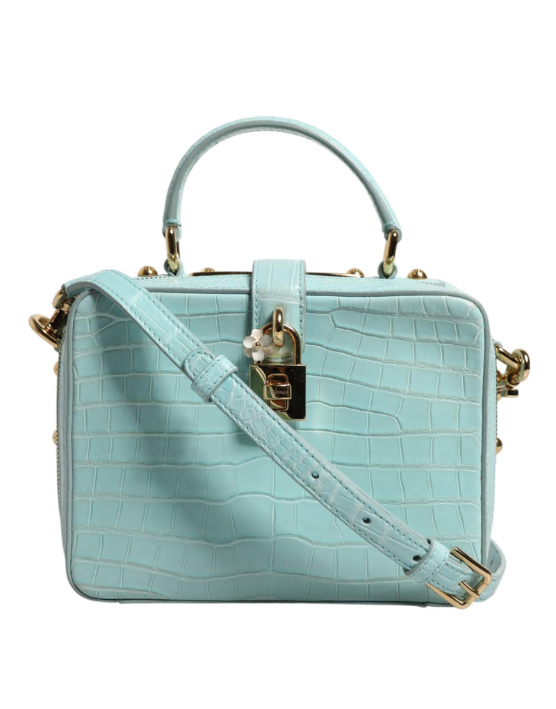 Mint Green Embossed Leather Padlock Shoulder Bag-Dolce & Gabbana-LabelTerrace.com
