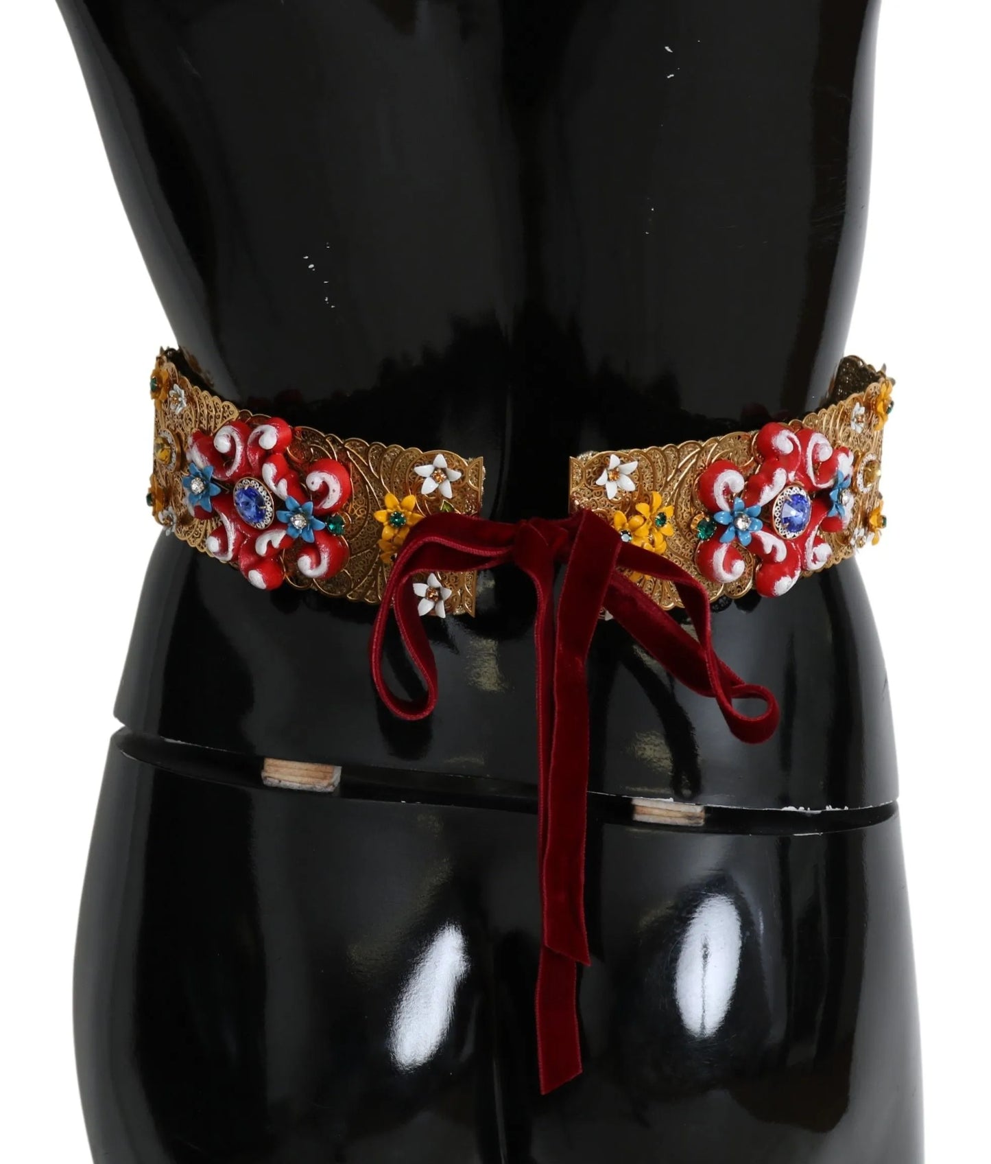 multicolor Embellished Floral Crystal Wide Waist Belt-Dolce & Gabbana-LabelTerrace.com