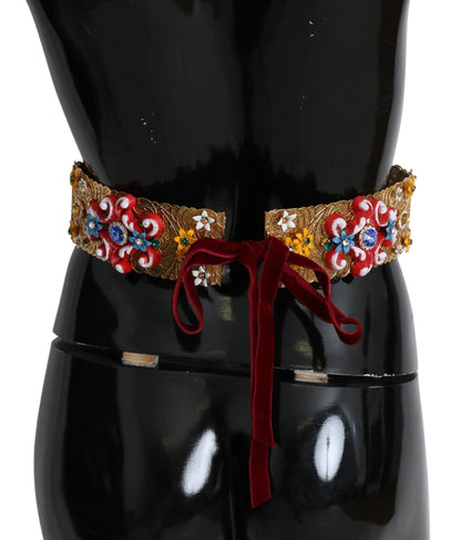 multicolor Embellished Floral Crystal Wide Waist Belt-Dolce & Gabbana-LabelTerrace.com