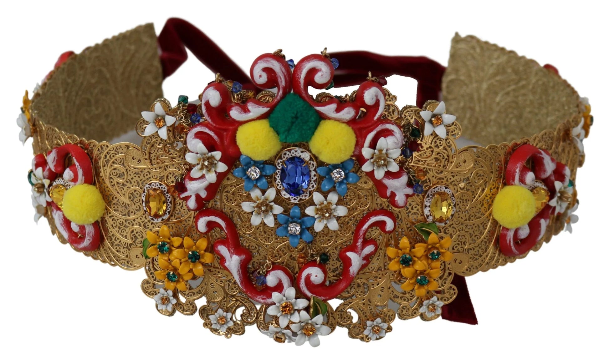 multicolor Embellished Floral Crystal Wide Waist Belt-Dolce & Gabbana-LabelTerrace.com