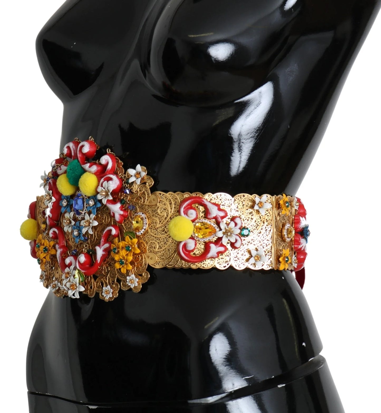 multicolor Embellished Floral Crystal Wide Waist Belt-Dolce & Gabbana-LabelTerrace.com