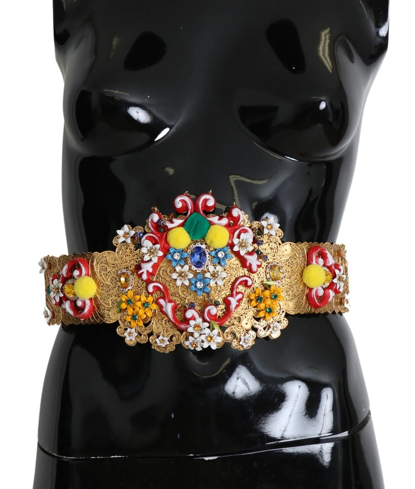multicolor Embellished Floral Crystal Wide Waist Belt-Dolce & Gabbana-LabelTerrace.com
