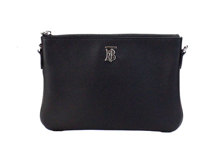 Peyton Monogram Black Leather Pouch Crossbody Bag Purse-Burberry-LabelTerrace.com