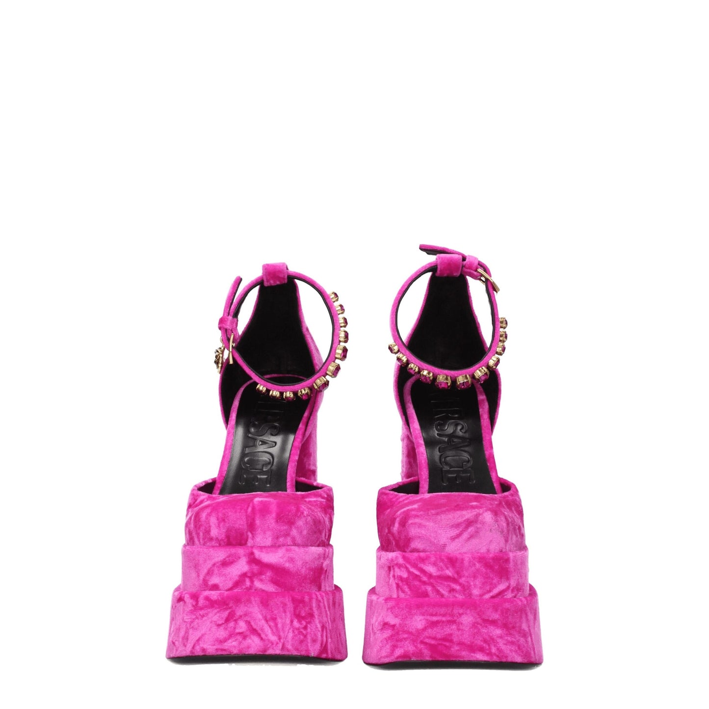 Pink Velvet Platform Sandals-Versace-LabelTerrace.com