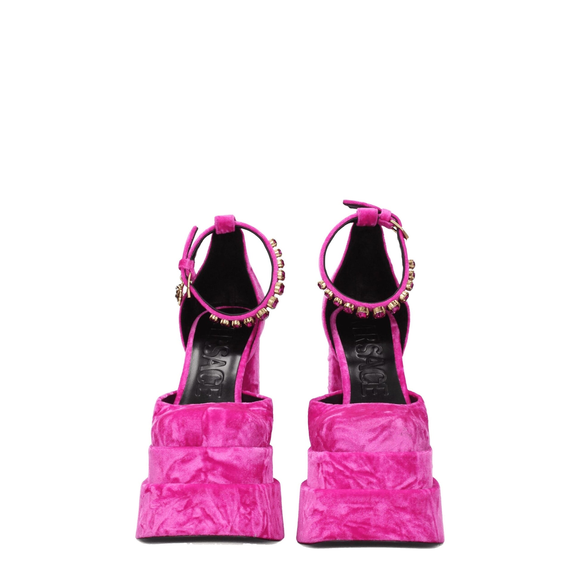 Pink Velvet Platform Sandals-Versace-LabelTerrace.com