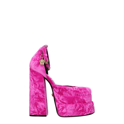 Pink Velvet Platform Sandals-Versace-LabelTerrace.com