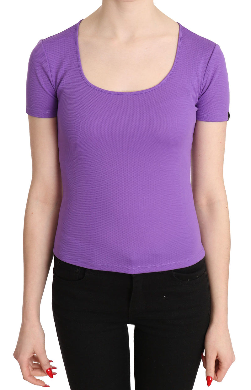 Purple 100% Polyester Short Sleeve Top Blouse-GF Ferre-LabelTerrace.com