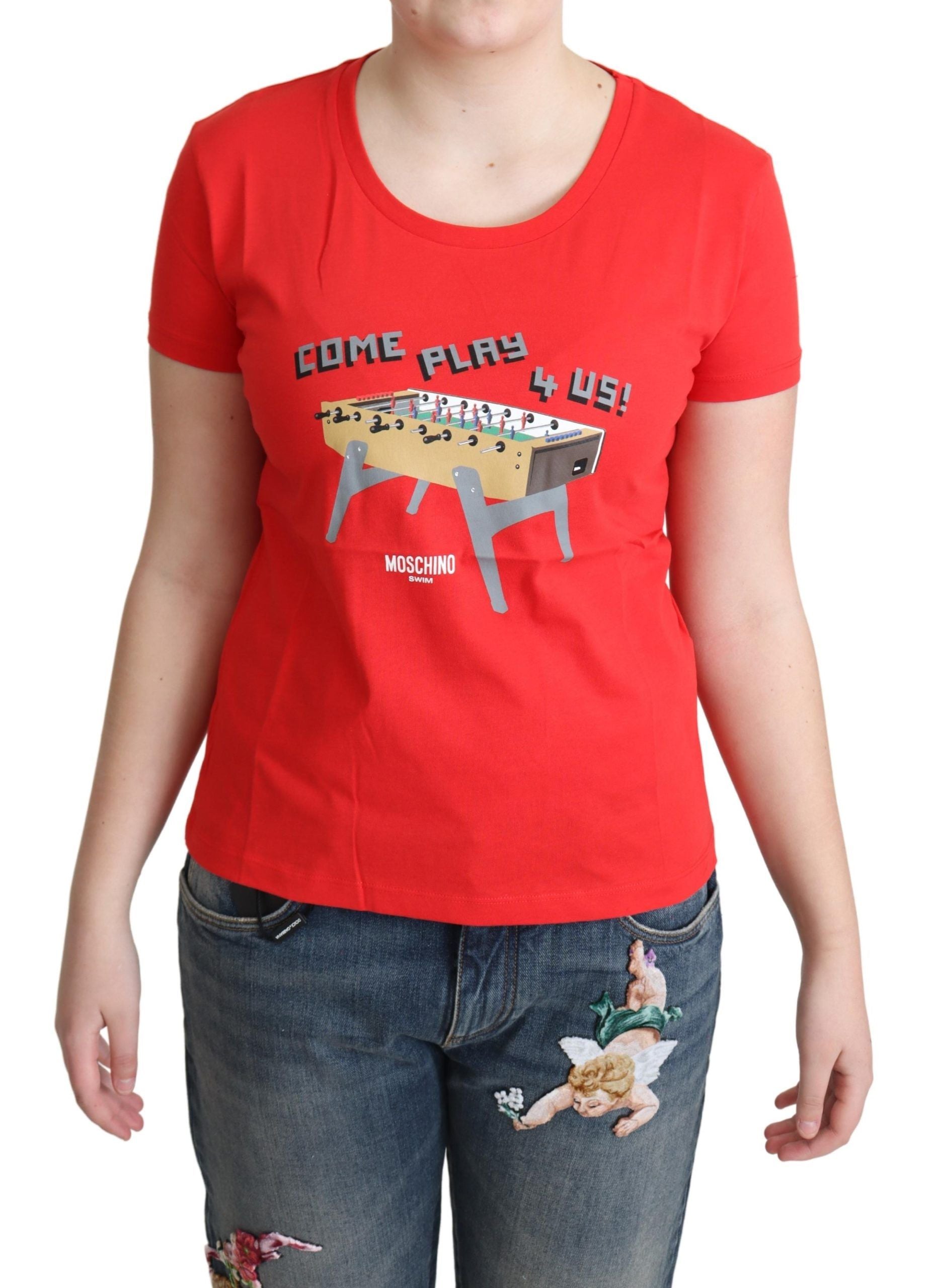 Red Cotton Come Play 4 Us Print Tops Blouse T-shirt-Moschino-LabelTerrace.com