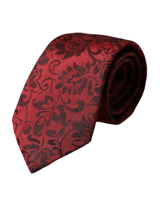 Red Floral Brocade Silk Adjustable Men Tie-Dolce & Gabbana-LabelTerrace.com