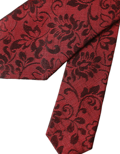 Red Floral Brocade Silk Adjustable Men Tie-Dolce & Gabbana-LabelTerrace.com