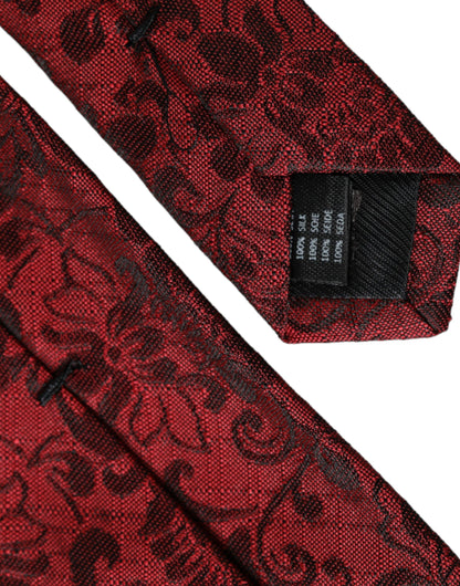 Red Floral Brocade Silk Adjustable Men Tie-Dolce & Gabbana-LabelTerrace.com