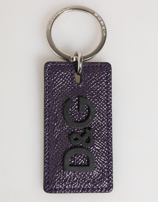 Violet Leather Logo Metal Ring Men Keychain Keyring-Dolce & Gabbana-LabelTerrace.com
