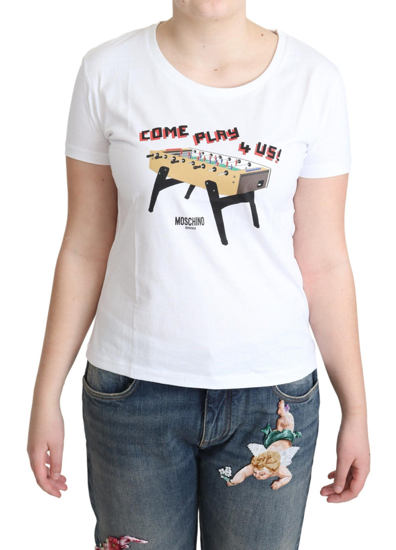 White Cotton Come Play 4 Us Print Tops T-shirt-Moschino-LabelTerrace.com