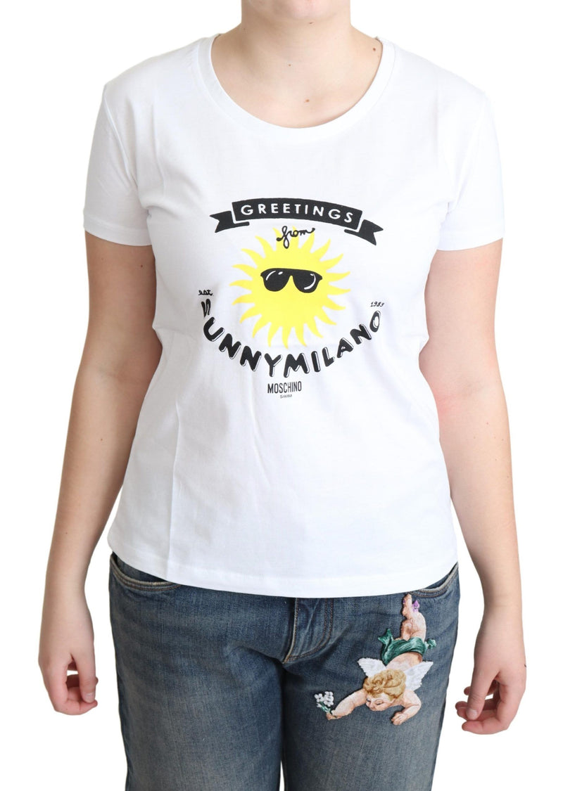 White Cotton Sunny Milano Print T-shirt-Moschino-LabelTerrace.com