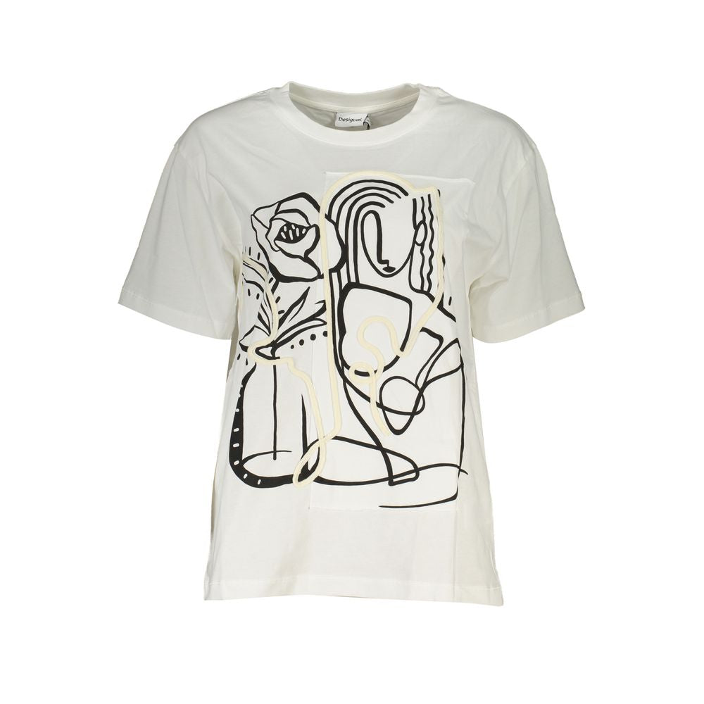 White Cotton Women T-Shirt-Desigual-LabelTerrace.com