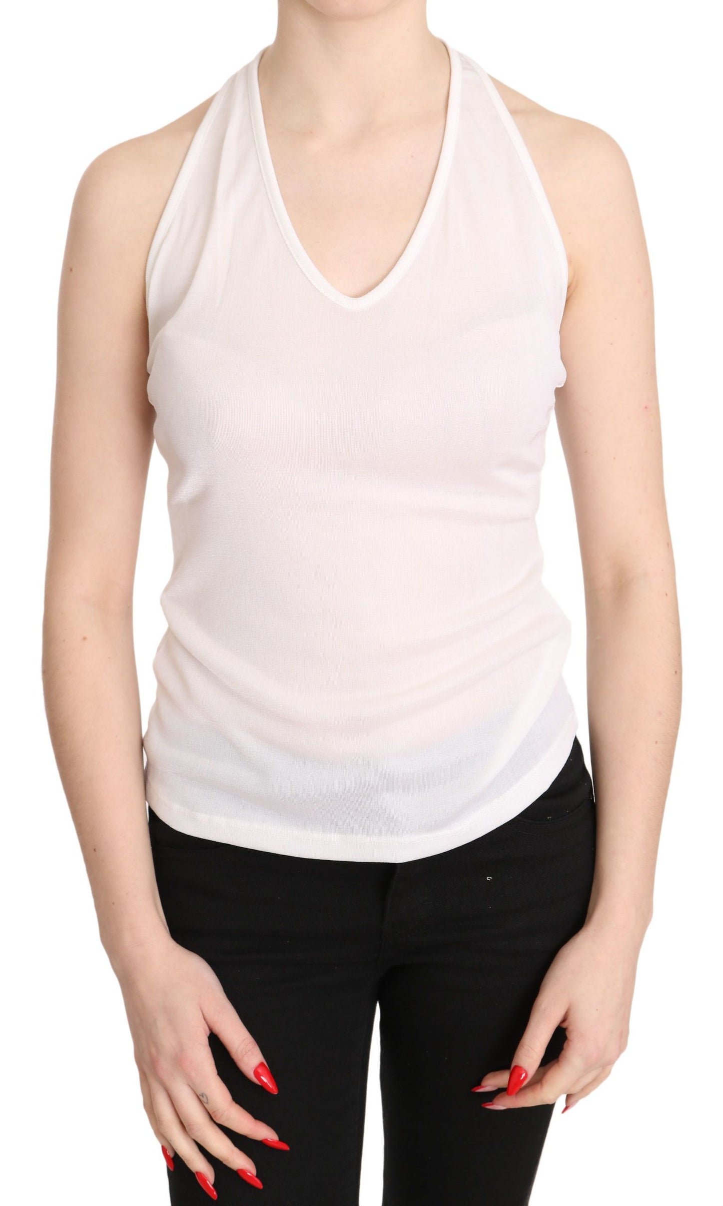 White Halter Cotton Sleeveless Casual Tank Top Blouse-GF Ferre-LabelTerrace.com
