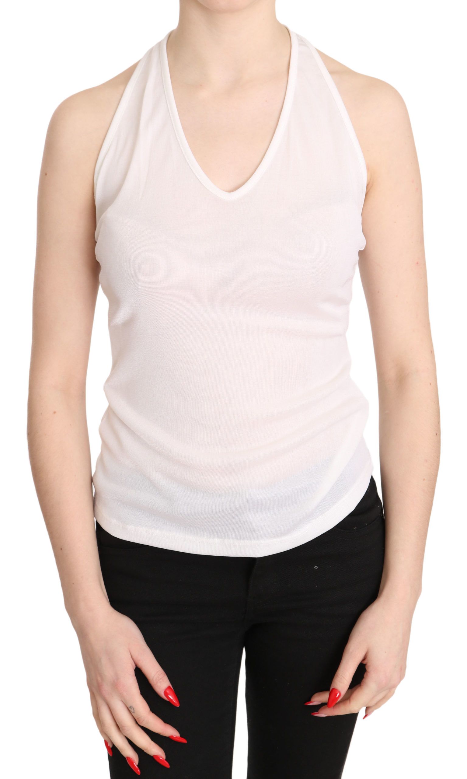 White Halter Cotton Sleeveless Casual Tank Top Blouse-GF Ferre-LabelTerrace.com