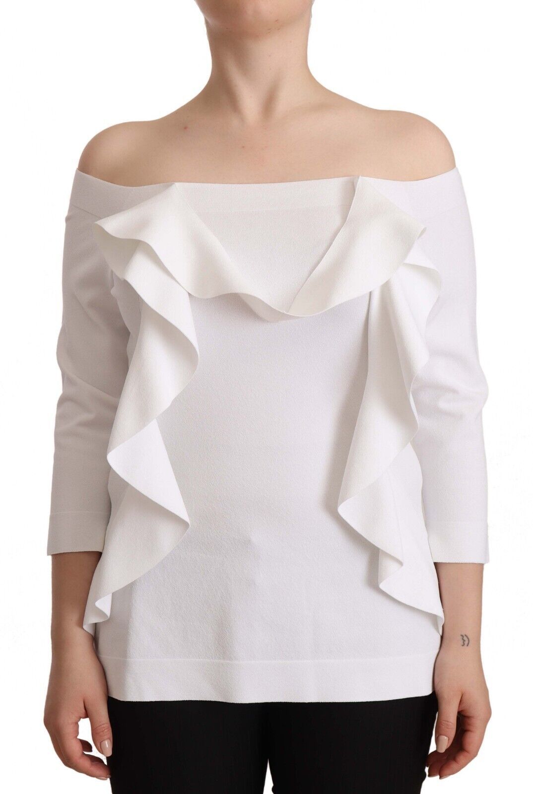 White Long Sleeves Off Shoulder Women Top Blouse-EXTERIOR-LabelTerrace.com