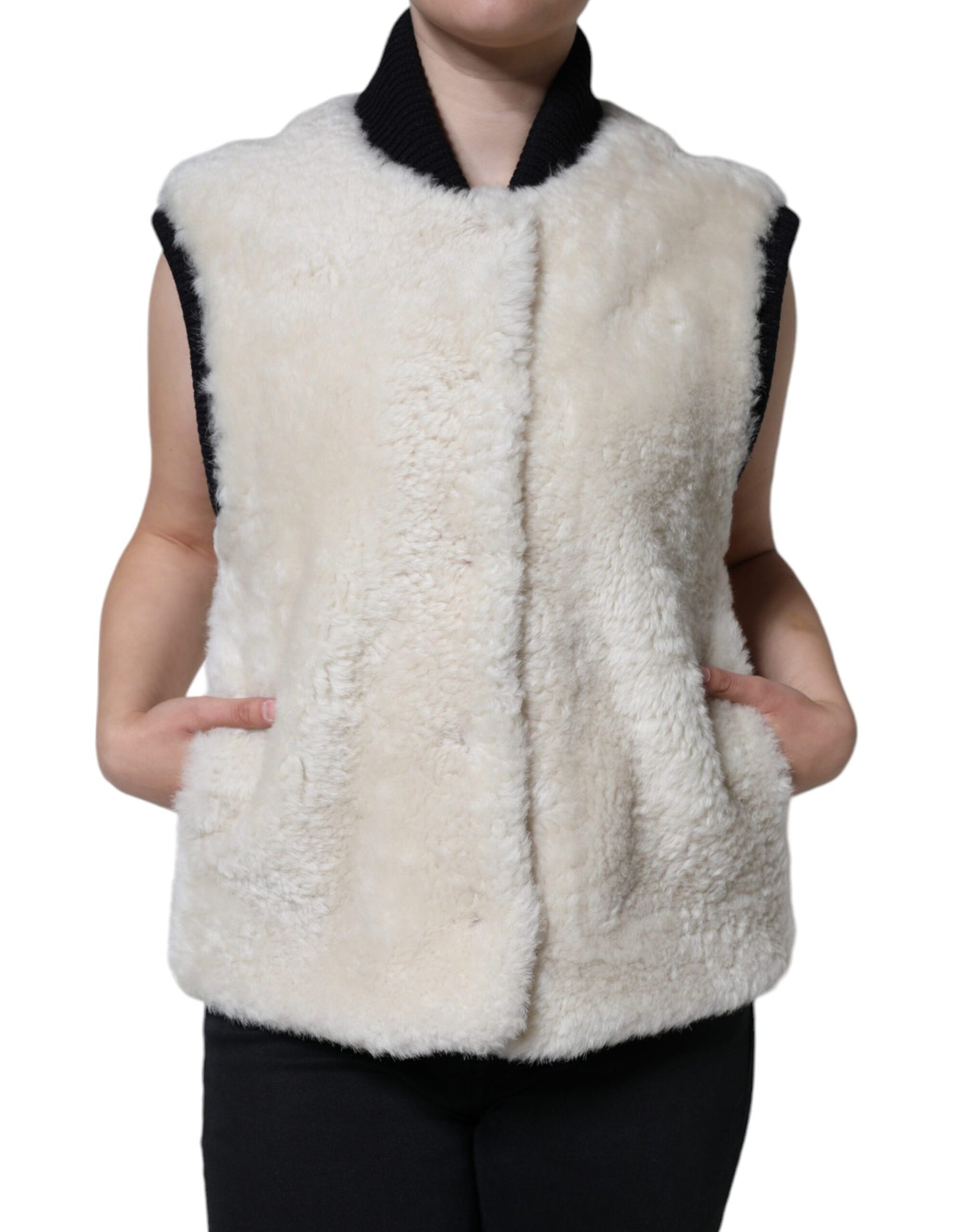 White WARRENFORD Shearling Leather Vest Coat Jacket-Burberry-LabelTerrace.com